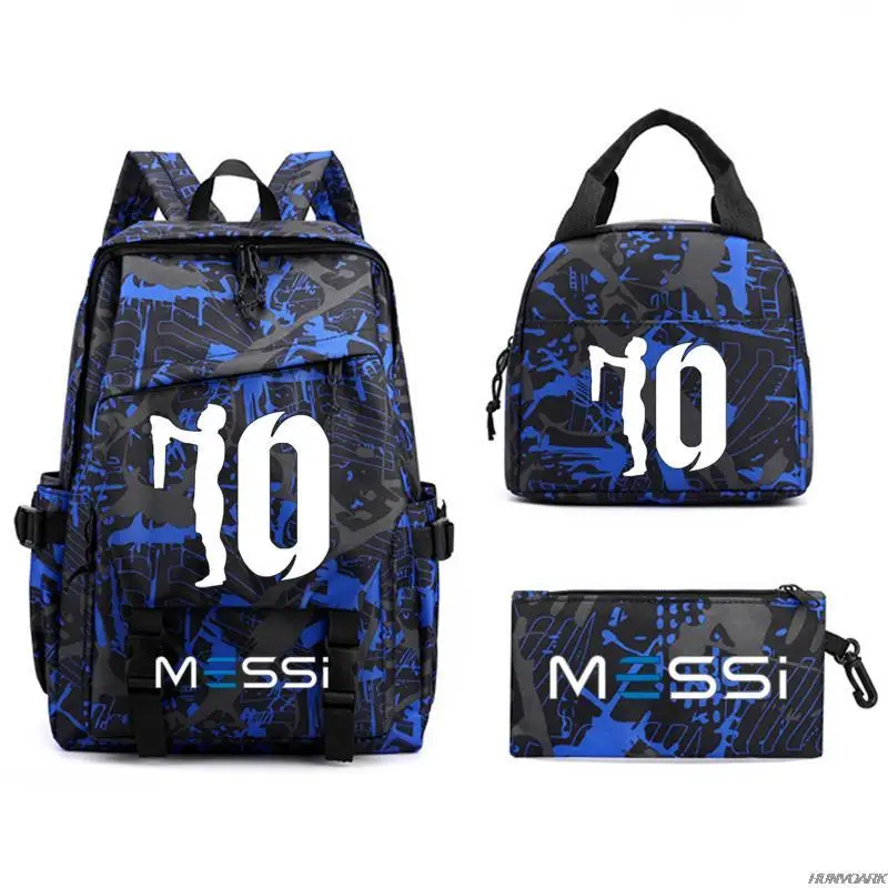 New 3pcs Messi Backpack Laptop Student School Bags Teens Girls Boys Schoolbag Book Bags Pencil Case Women Men Travel Mochilas