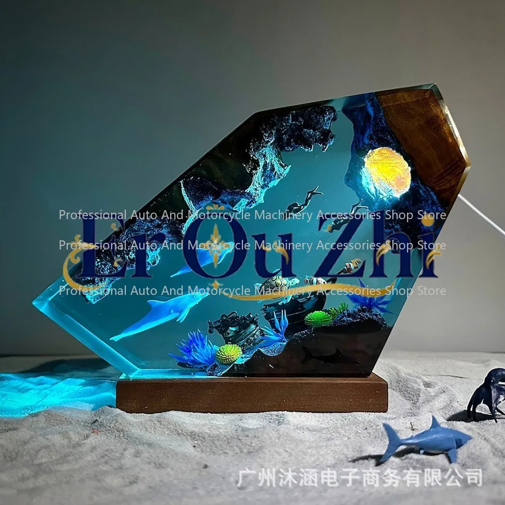 Dolphin and Turtle Resin Night Light Couple Divers Explore Underwater World Unique Decorative Christmas Gifts