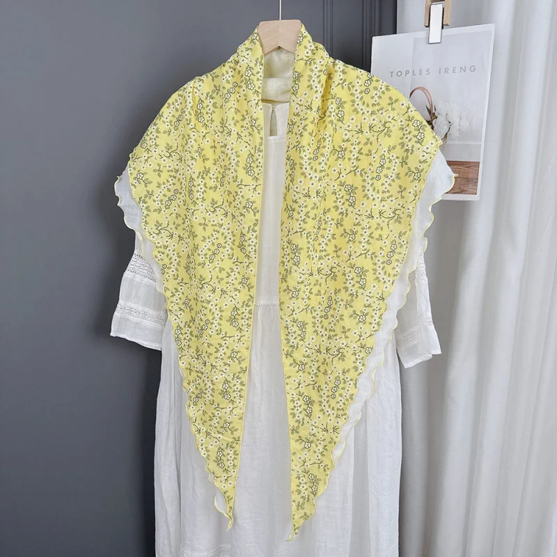 

Japanese-style floral scarf women, double-layered ruffled-shaped scarf, artistic outerwear,