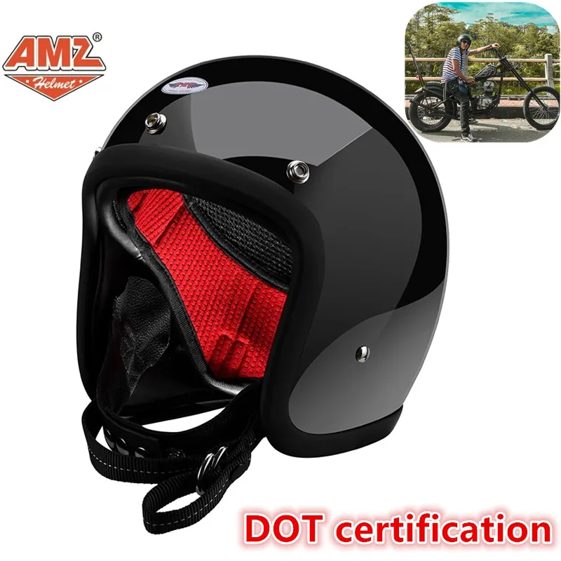 

AMZ Retro Women's Helmet Fiberglass Classic Four Season Lightweight Men's Half Helmet DOT certification casco moto