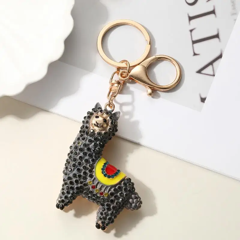 Exquisiter Strass-Alpaka-Lama-Schlüsselanhänger mit Karabinerhaken, glänzender Kristall-Tieranhänger, modisches Accessoire zur täglichen Taschendekoration – Detail 5