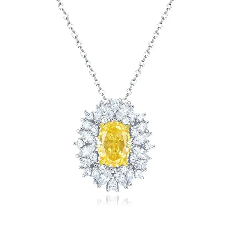 

Pirmiana S925 Silver Yellow Oval Shape Zirconia Necklace Crushed Ice Cutting Hight Carbon Diamond For Woman Gift