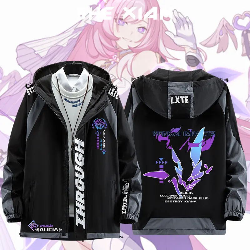 Honkai Impact Elysia Cappotto a maniche lunghe Giacca con cappuccio unisex Cerniera Moda Felpa con cappuccio cool Top Vestiti Costume cosplay