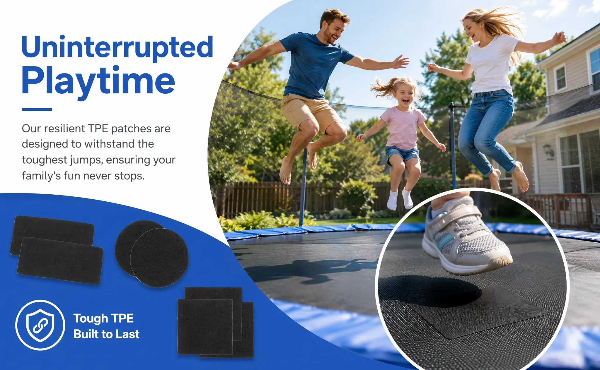 6Sets Trampoline Repair Patch Kit Versatile Shapes Rectangular Square Circular No Glue Required Easy Peel Stick Mat Hole Tear