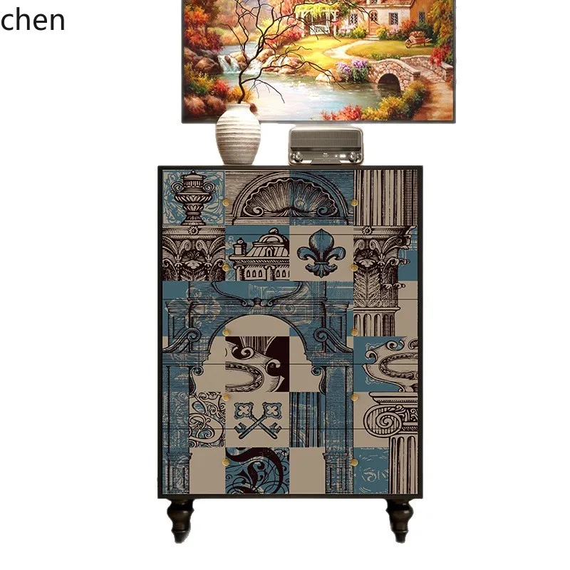 ZML Solid Wood Vintage Entryway Cabinet Five-Drawer Cabinet Artistic Sideboard Storage Cabinet