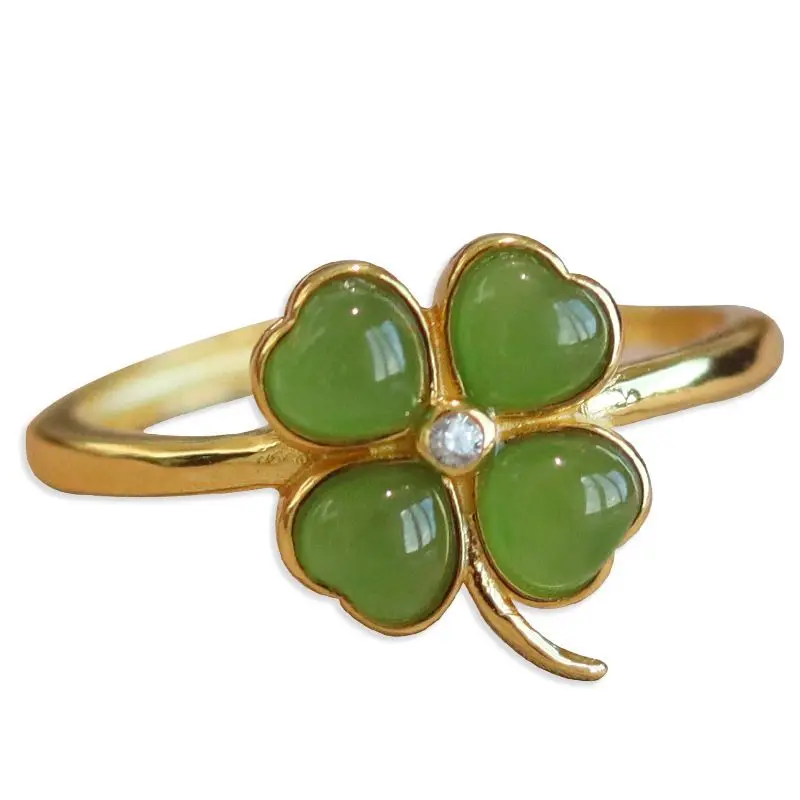 Natural Hetian jade jasper female Russian S925 silver inlaid with small sweet potato ring