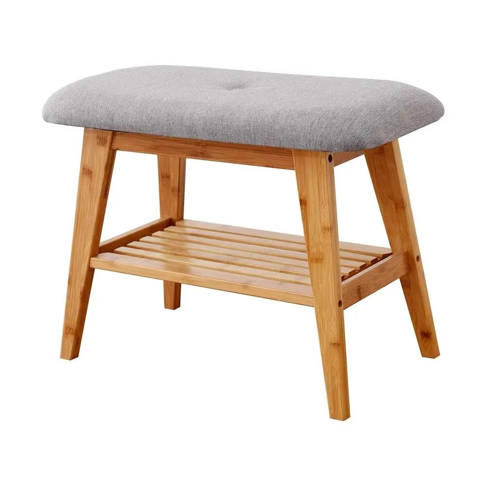 Simple Style Entrance Bench with Good Bearing Capacity Bamboo Storage Shoe Rack