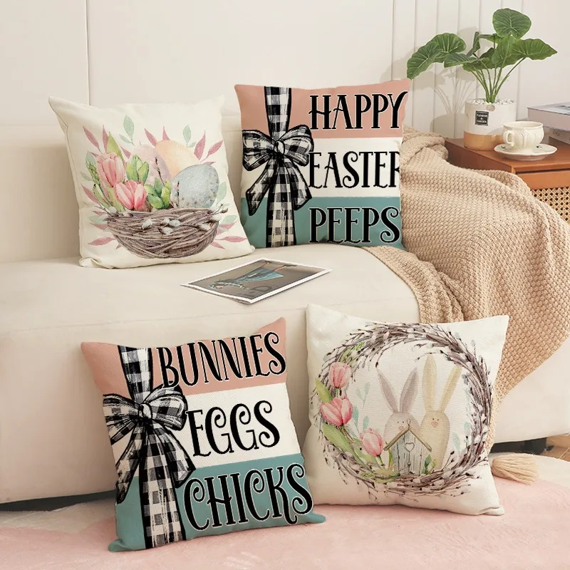

Easter Decorations Rabbit Easter Pillow Covers 45x45cm Set of 4 Eggs Throw Pillow Case Farmhouse Spring Cushion Cover