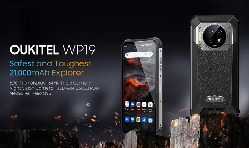 OUKITEL WP19, CPU MTK Helio G95 120Hz 6.78 inches, 4G  21000mAh large battery  NFC 4G phone, 8GB RAM, 256GB ROM