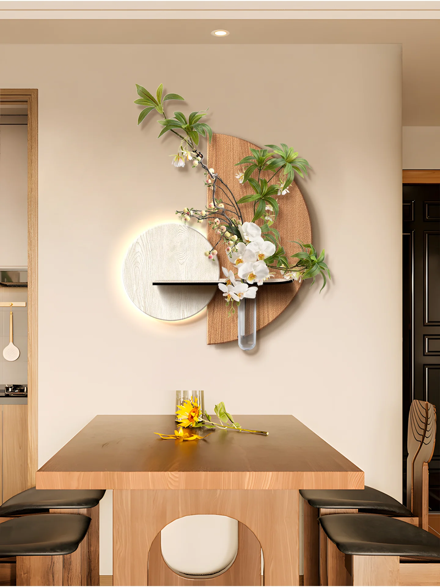 Hydroponic green plants, ancient style background wall decoration, three-dimensional hanging painting, entrance wall lamp paint