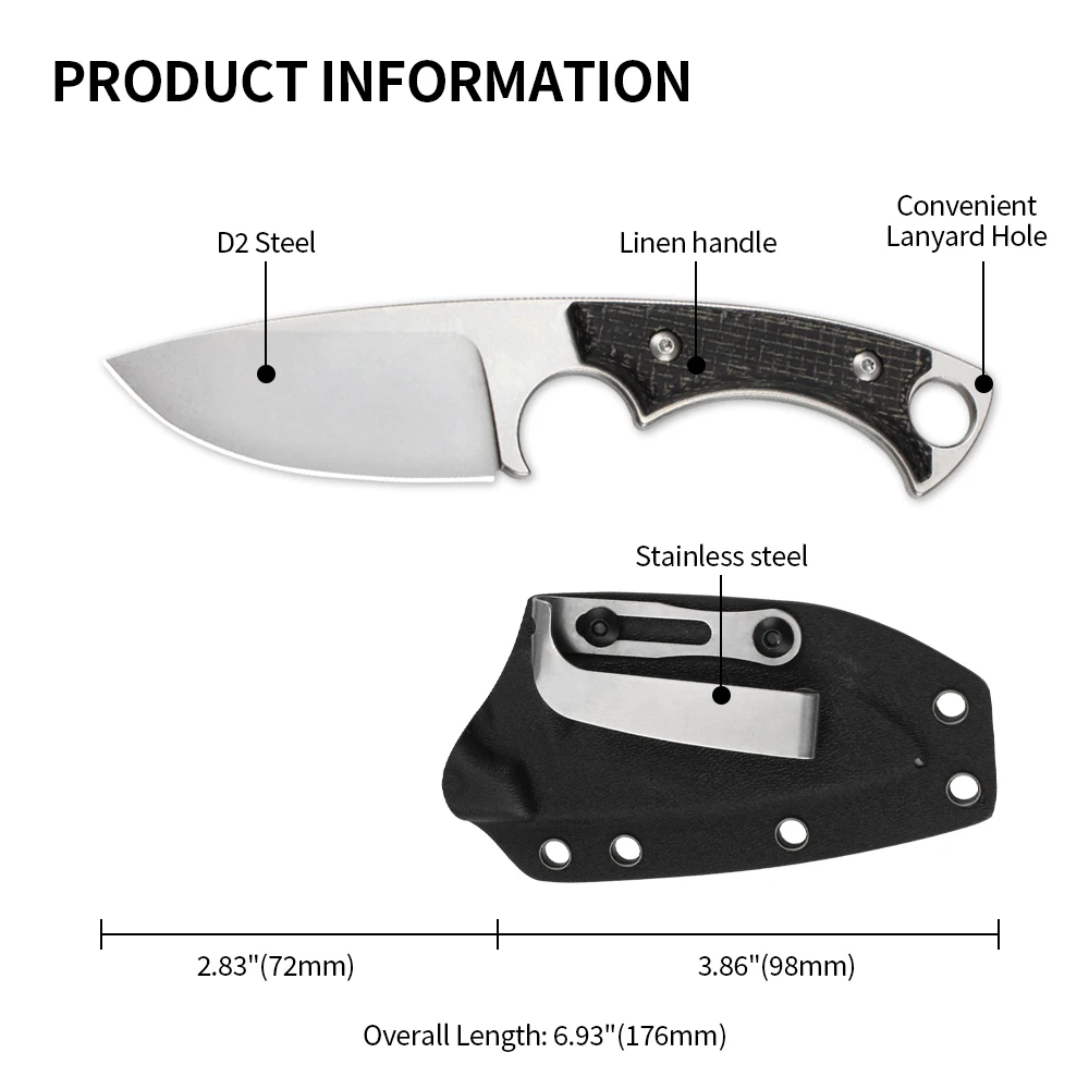 Professional Hunting Knife D2 Fixed Blade Knives with Kydex Sheath Outdoor Military Tactical Combat Camping for Knife EDC Tools