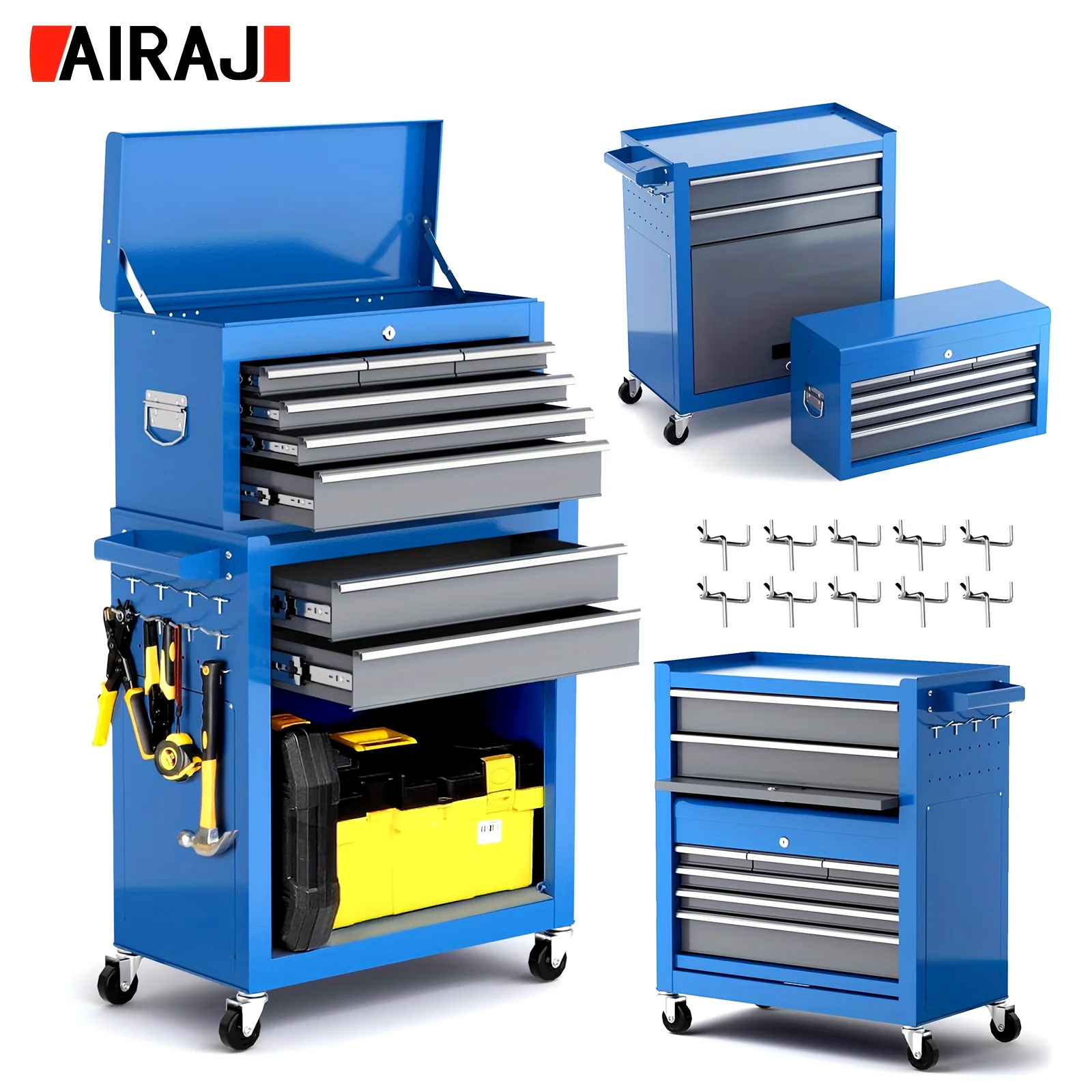 8-Drawer Rolling Tool Chest with Wheels, Removable Tool Box Organizer, Detachable Top Box & Locking System, High Capacity