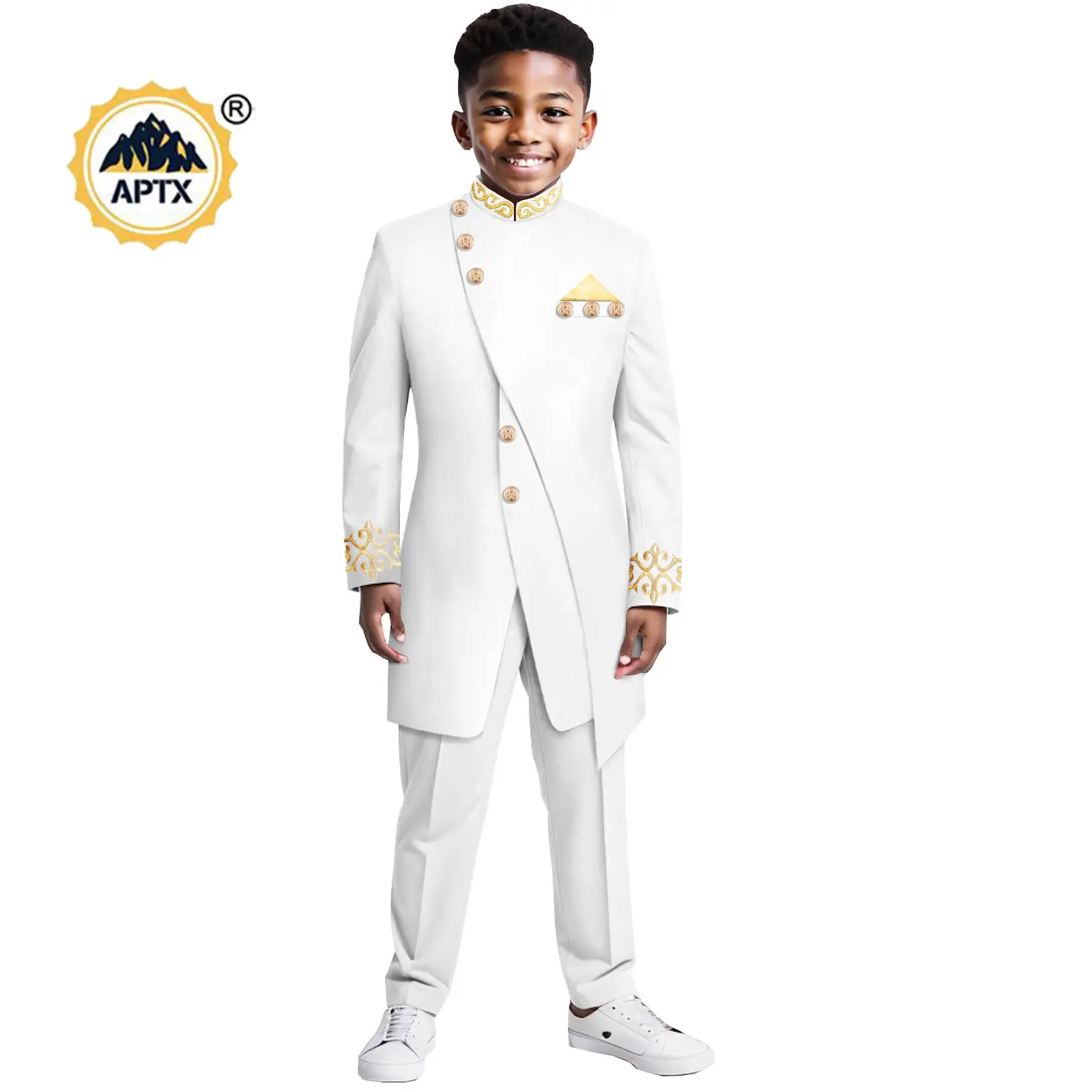 African Clothes for Boy Dashiki Embroide Irregularly Top Jacket and Pant Sets Blazer Suit Children Kid Formal Outfits 2446049