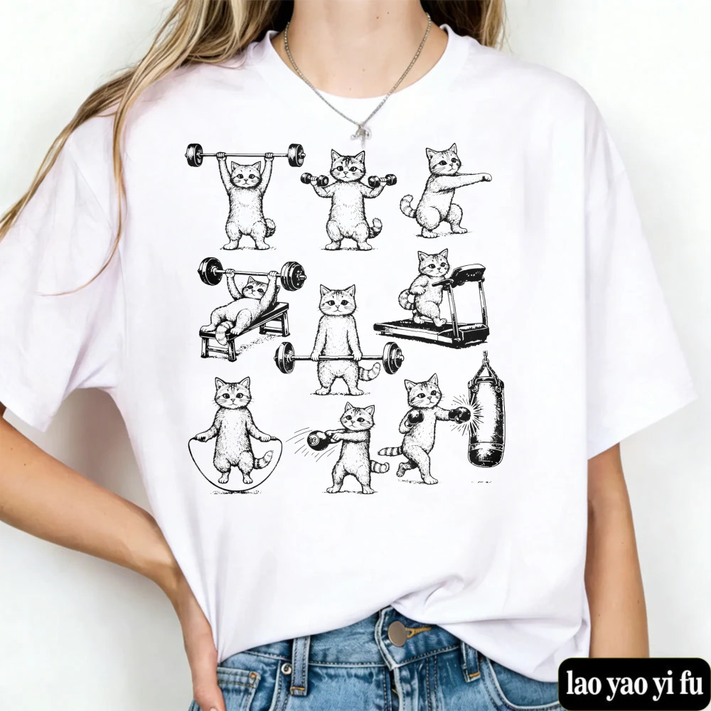 

Funny Cats Gym Shirt Cat Workout Shirt Weight Lifting Gym Cat Tee Deadlift Tee Animal Lover Tees Ropa Mujer O-neck Shirt