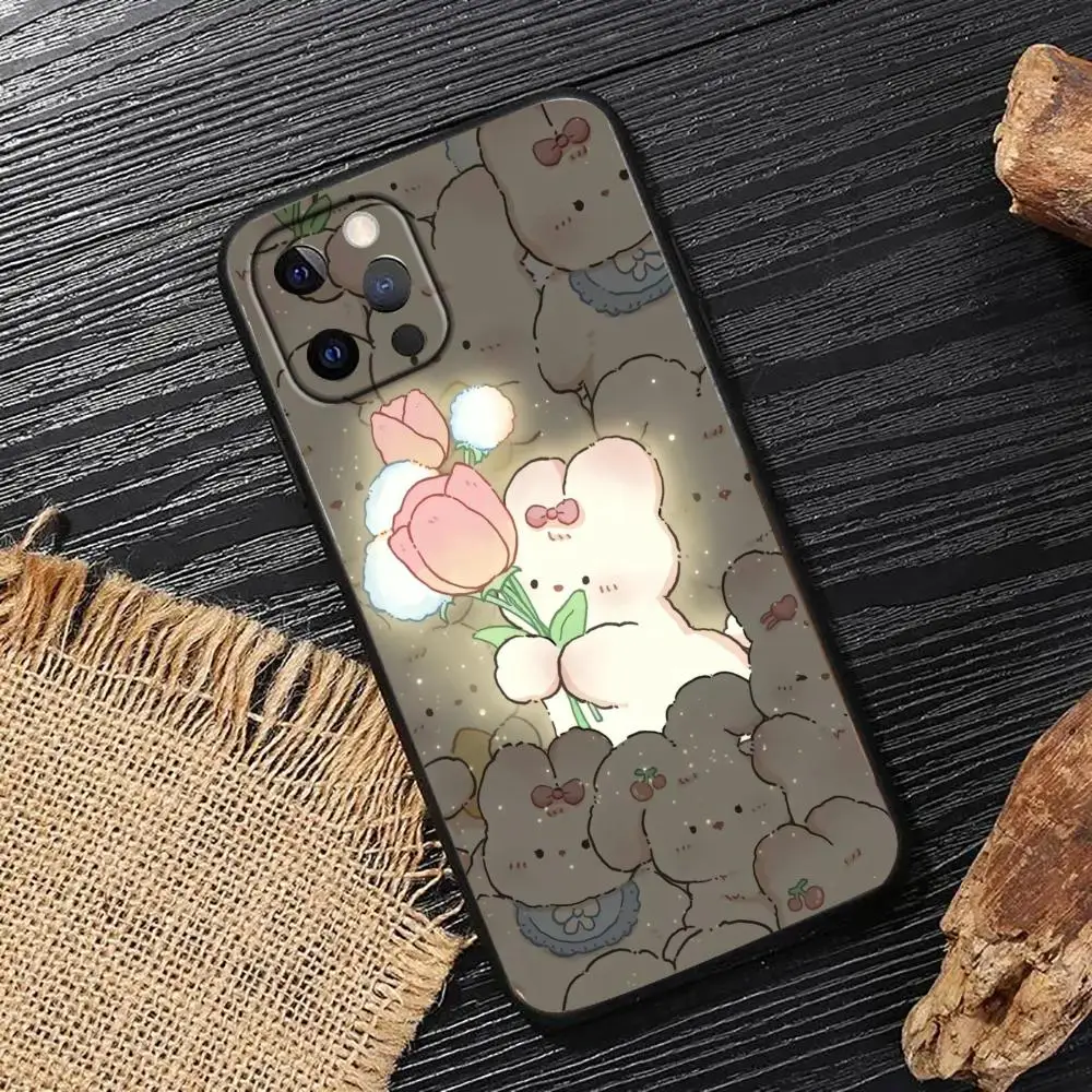 

Little rabbit holding tulip phone case suitable for iPhone 16 17 15 14 13 12 11 Pro/Max/Plus all inclusive frosted soft case