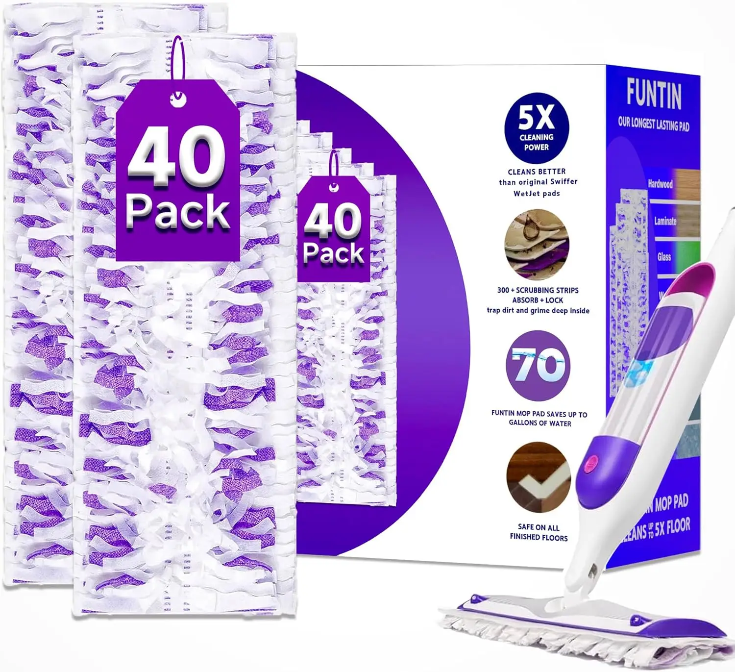 

Thickened Disposable Mop Pads for Spray Mops, 40-Pack Multi-Surface Refills for Dry and Wet Floor Cleaning