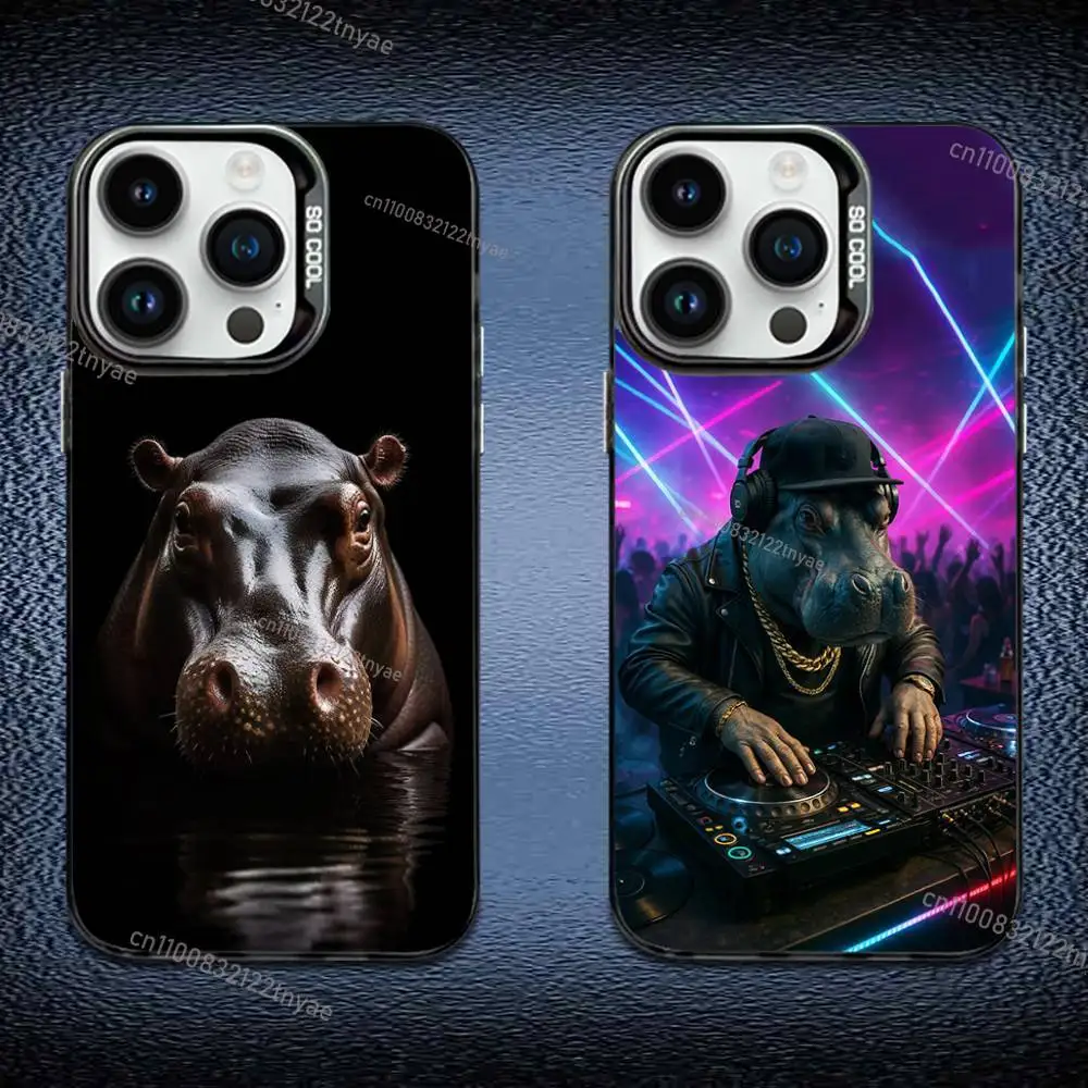 

Cute Hippo Hippopotamus Phone Case For iPhone 17,16,15,14,13,12,11 Pro Max Plus Colorful Gradient Soft TPU Black Cover