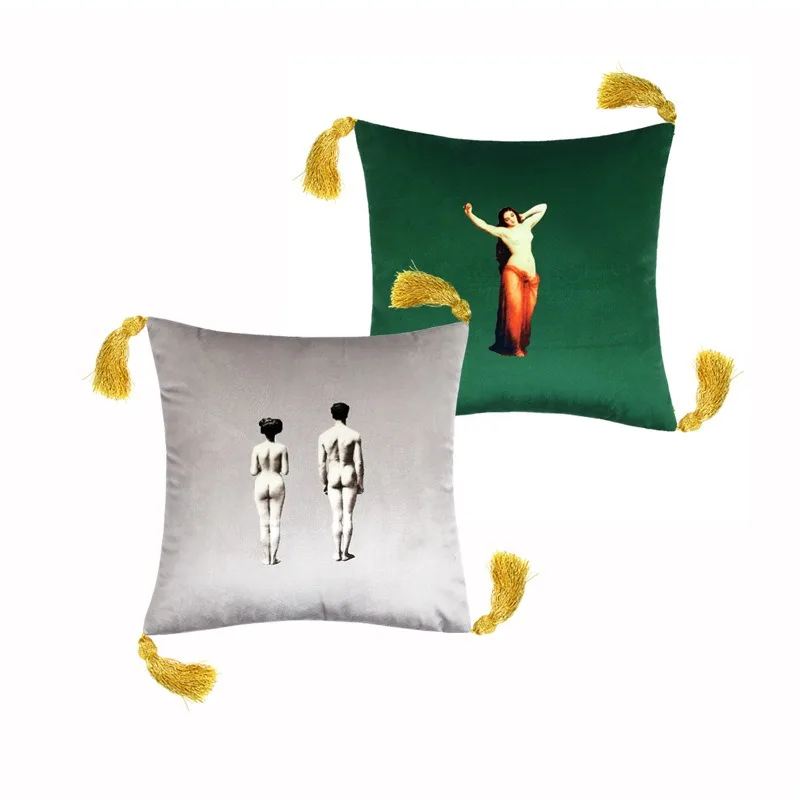 

Ins Retro Nordic Velvet Sofa Pillow Bed Tassel Living Room Office Cushion Waist Pillow