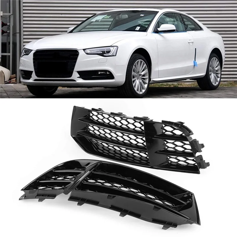 

AS-1 Pair Front Fog Light Cover Bumper Grille For A4 B9 S-LINE 16-18 Car Grill 8W0807681F 8W0807682F Replacement