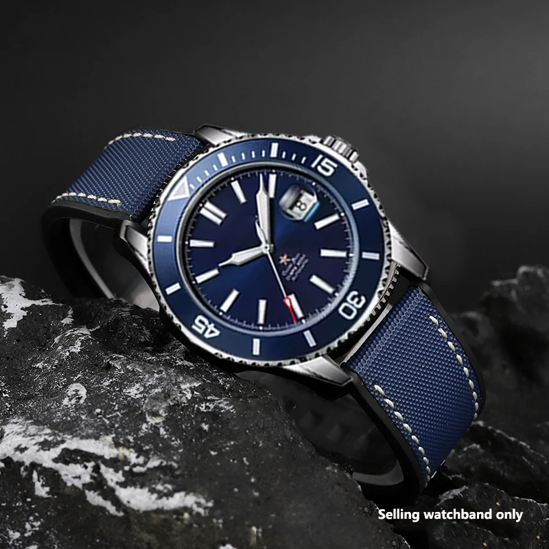 Tali Jam Tangan karet เหมาะสำหรับ Seagull Ocean Star 1210 816 416 Series สายนาฬิกาไนล่อนซิลิโคนกันน้ำสำหรับผู้ชาย22มม.