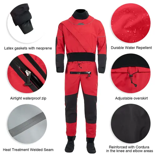Imagen 2 del producto Traje de secado de Kayak para hombre, traje de tela impermeable con látex en el cuello y la muñeca, barco de río de agua blanca pendiente