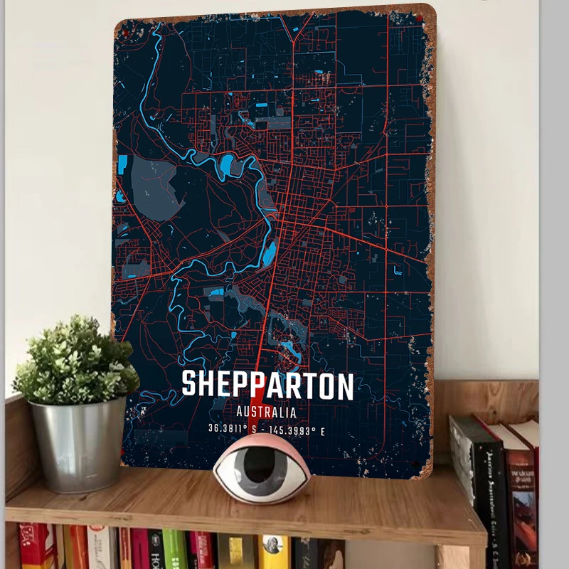 Shepparton Australia City Map Metal Wall Art Modern Urban Decor Home Office Decoration