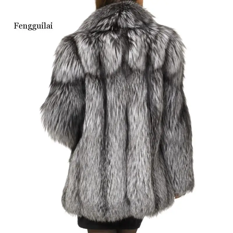 KIDCRKJ Zimowa damska kurtka ze sztucznego futra, wielokolorowa, z kołnierzem w stylu wycięciowym, damska kurtka z futra norek, elegancka kurtka damska w stylu Instagram.