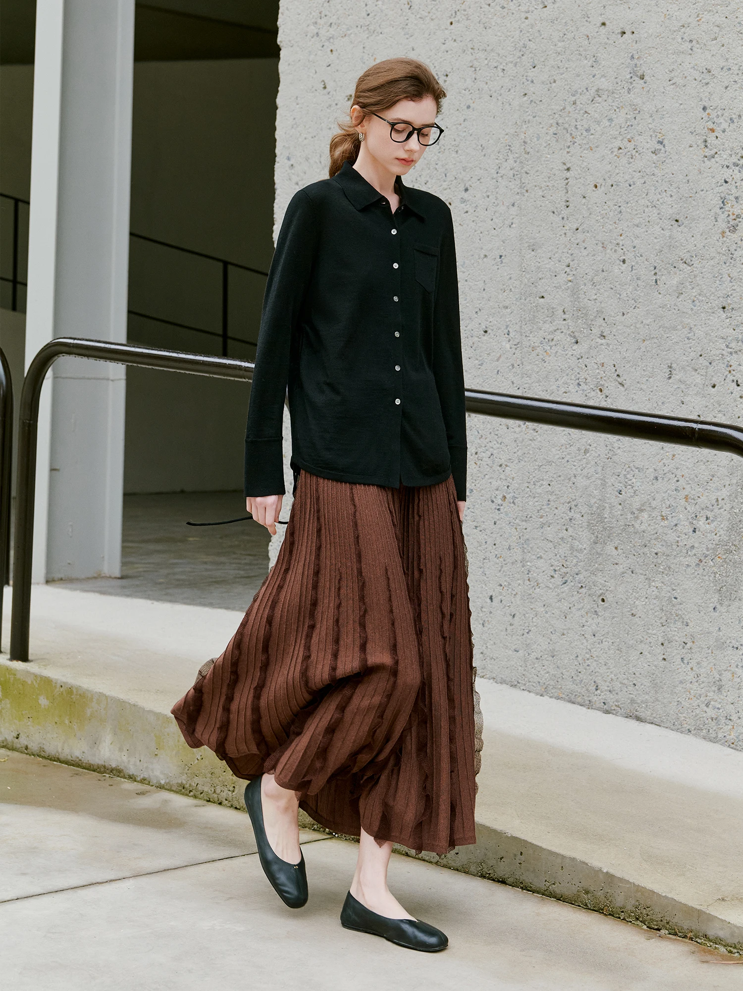 

Romantic Sle f Skirt with Mixed Knitting Sparkling Onion Net Gauze Pleated Design Eyela Pattern by fini for Women
