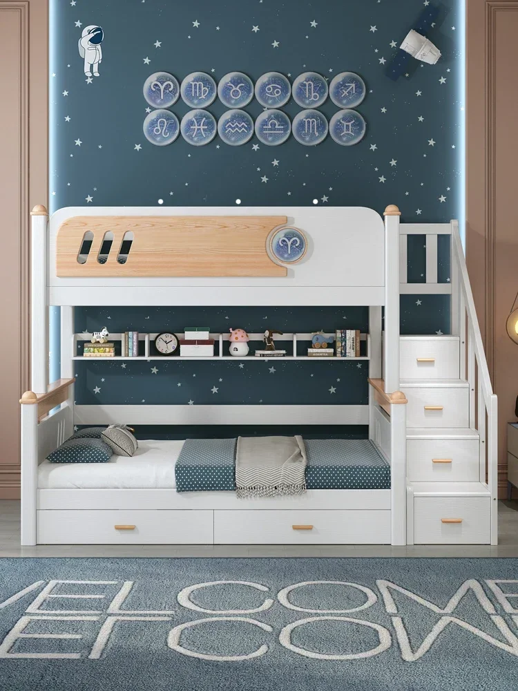 Rubber wood, all solid bunk bed,  mother and child , two-layer wooden , constellation sister and brother