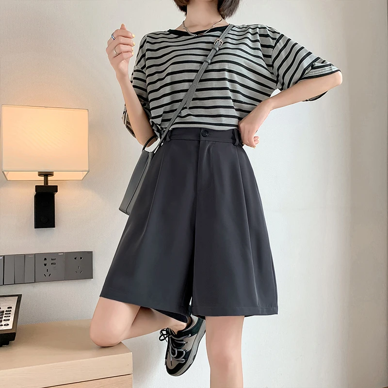 Female 2023 New Korean Summer Fashion Style Temperament Shorts Women\'S Thin Loose Wide Leg Slim Casual Pants 5-Point Trousers