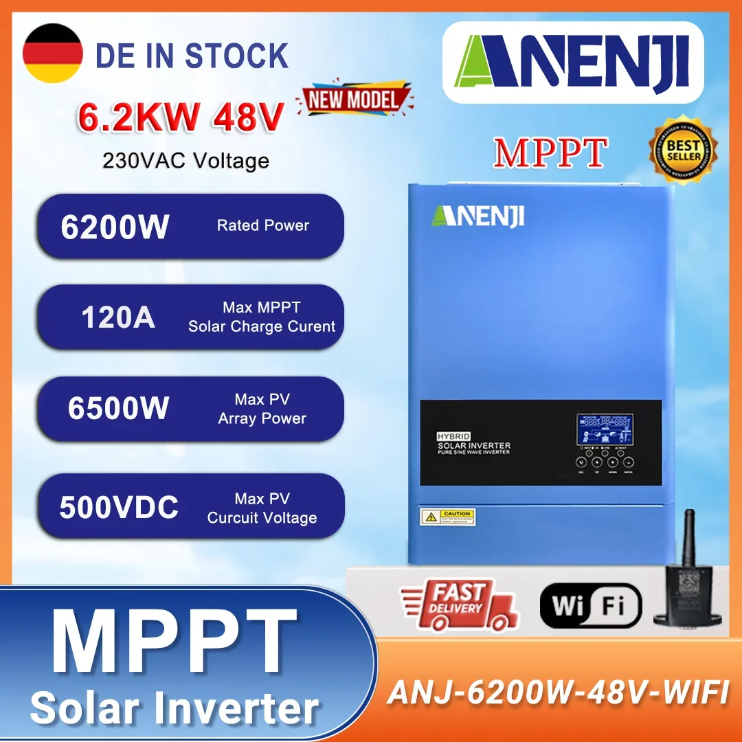 6.2KW 11KW 230VAC عاكس للطاقة الشمسية الهجين خارج الشبكة موجة جيبية نقية MPPT 120A PV 60-500VDC شاحن بالطاقة الشمسية Inversor