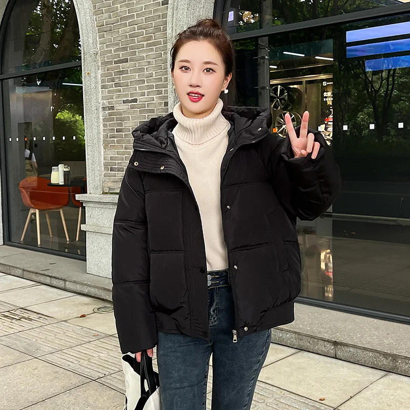 Korean Winter Coat Women Long Sleeve Hooded Parka Thick Warm Puffer Jacket Loose Casual Outerwear Black White Purple Jackets