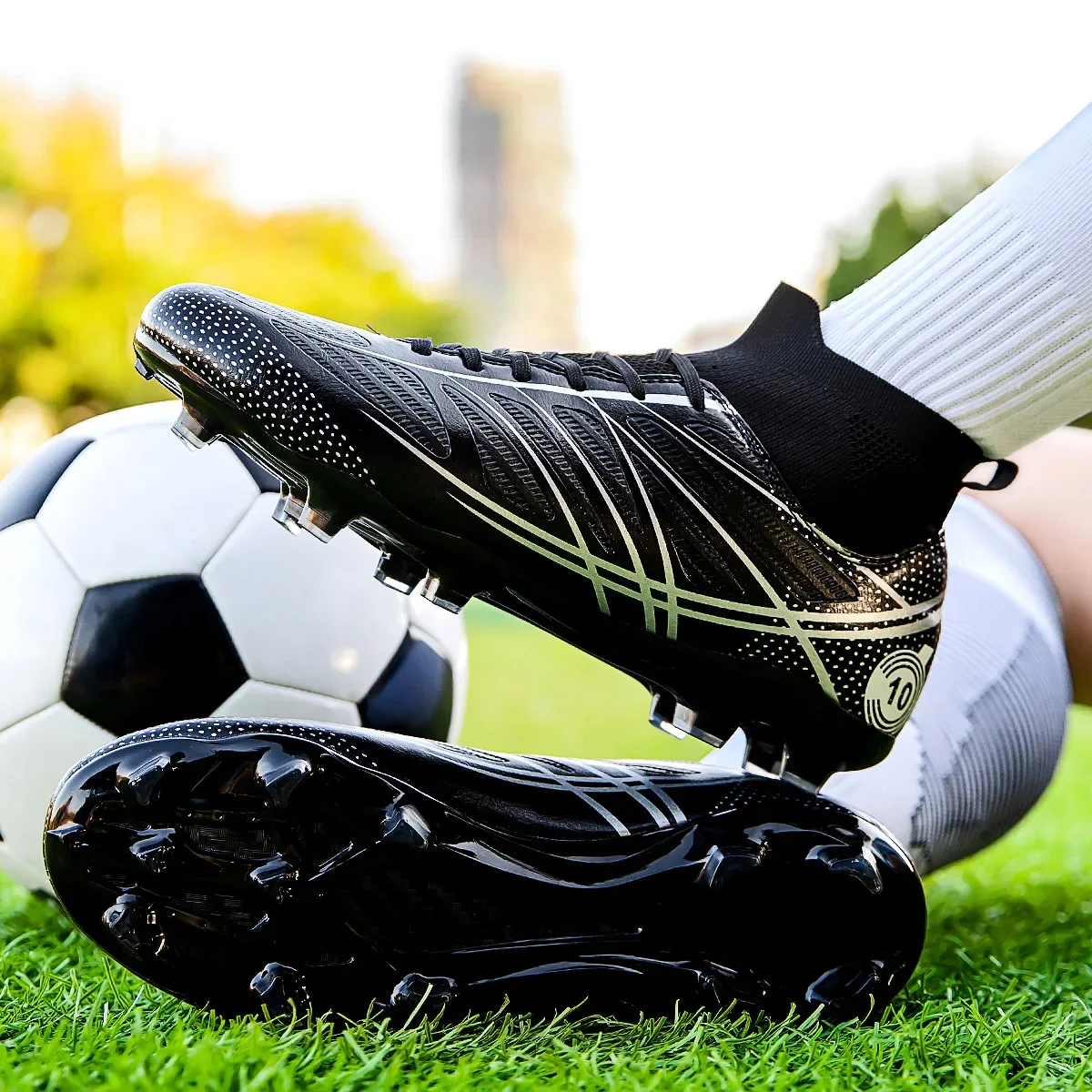 Profissional masculino futebol esporte sapatos de tornozelo alto feminino esportes tênis de treinamento de futebol anti-escorregadio grama atlético