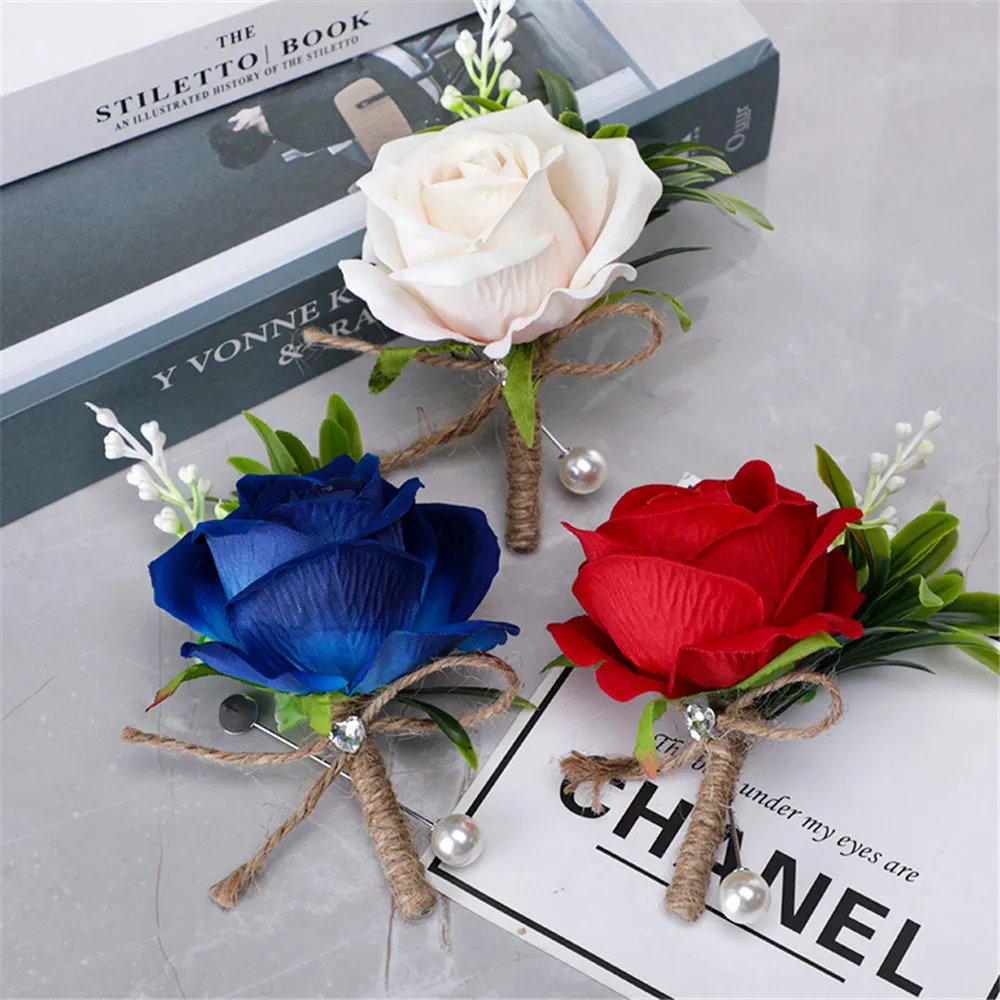 Artificial Flower Roses Corsages Boutonnieres Wrist Corsage Bridesmaid Sisters Handmade Flower Wedding Dancing Party Decoration