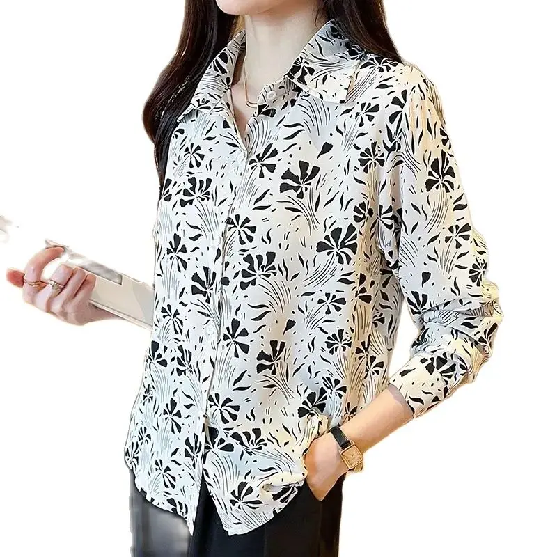 New elegant printing blouses casual daily Ladies\' Shirts Fashion Women\'s Button-Down Tops blusa mujer