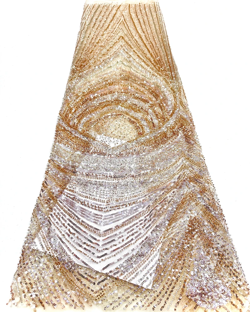 

High-Quality Luxury African Embroidered Sequined Lace Fabric, 2026 Nigerian Beaded Lace Fabric Suitable For Wedding Dresses 5.