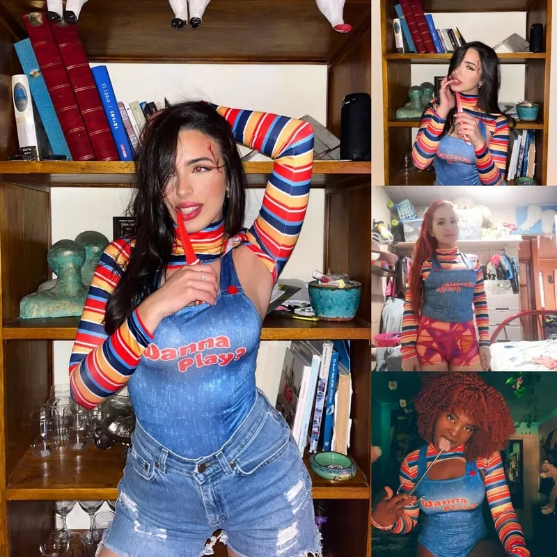 Halloween-Kostüme für Frauen gruselige Albtraum-Killer puppe wollen Filmfigur Bodysuit Chucky Puppen kostüm Set spielen