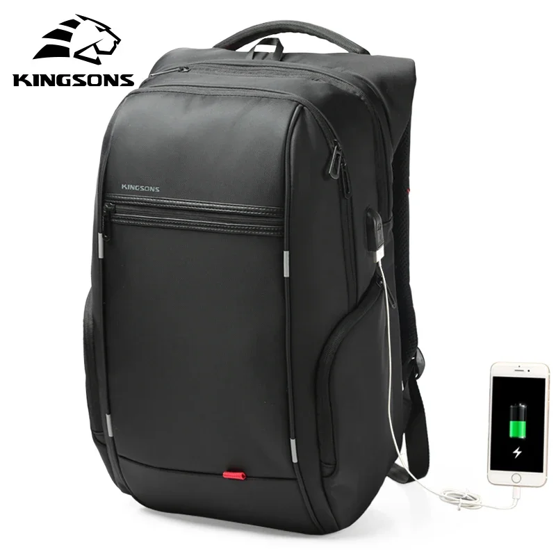 Mochila Kingsons impermeable para hombres y mujeres, mochilas escolares con carga USB para hombre y mujer, mochila antirrobo para ordenador portátil de 15,6, 17,3 pulgadas 2024