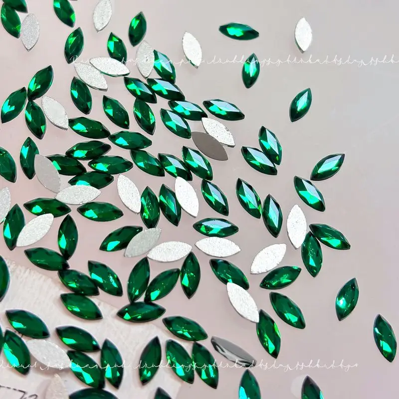 LYLE 50Pcs Emerald Green Flatback Nail Art Rhinestones Sparkly 3D Vintage Marquise Irregular Nail Gems DIY Manicure Decors Bling