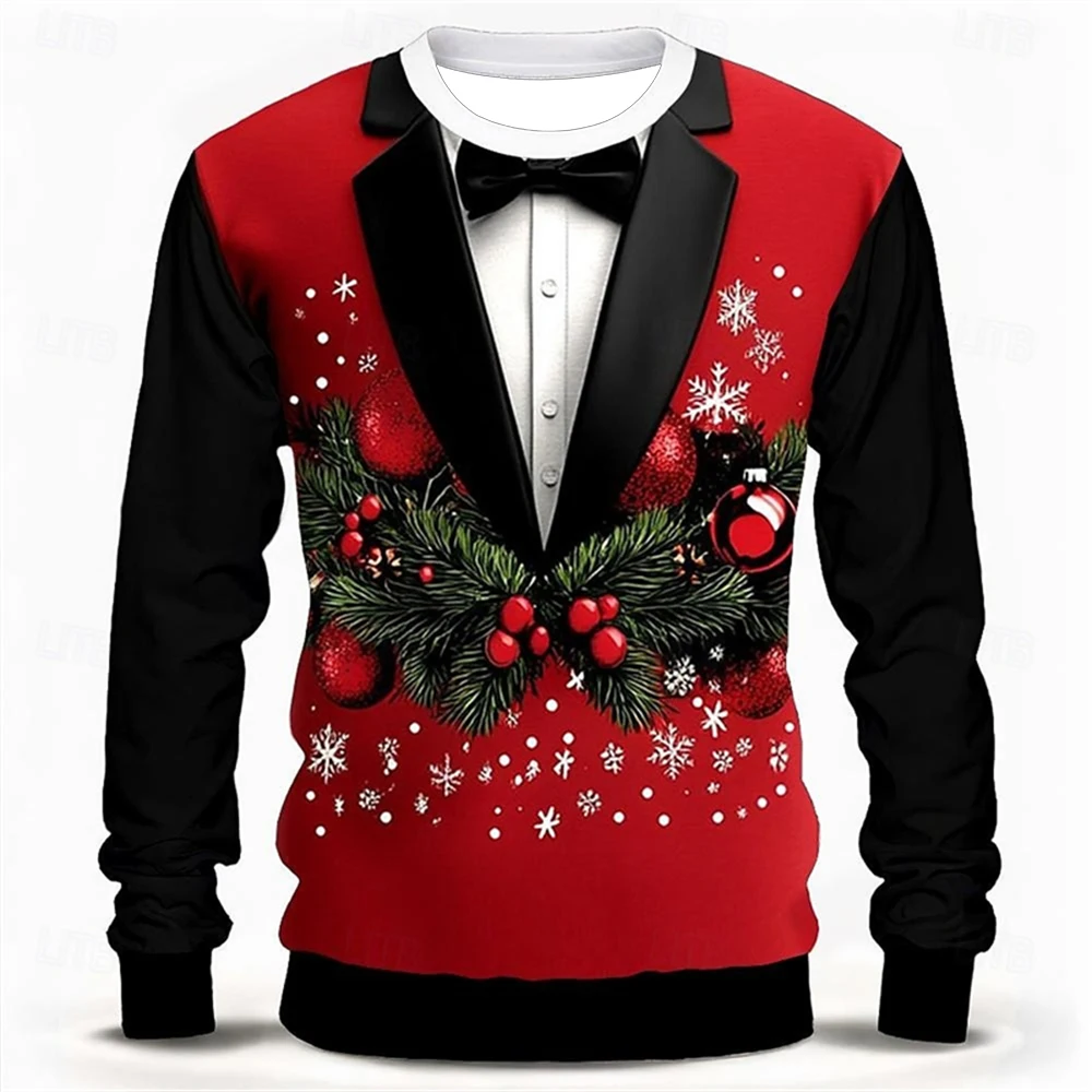 

Christmas Cosplay Print Fake Suit Lapel Funny Ugly Sweater For Men Long Sleeve Red Pullover Sweatshirt Home Party Sweaters 2026