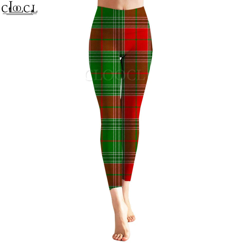 

CLOOCL Plaid Leggings Christmas Red and Green Check Pattern Print Trousers Workout Running Casual Women Legging Gym Clothing