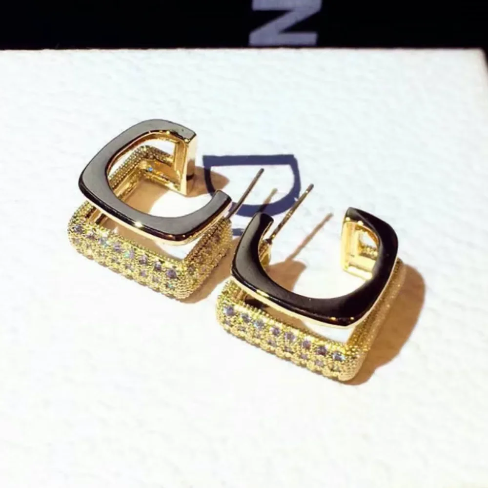 

New Stainless Steel Earrings Korean Fashion Cubic Zirconia Earrings U-shaped Double Ring Designer Jewelry Unique women's Jewelry