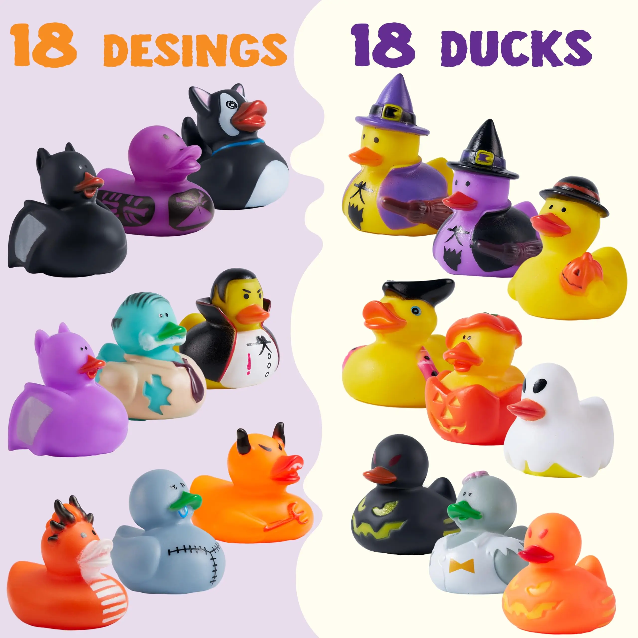 18Pcs Halloween Fancy Novelty Assorted Rubber Duck Variety Fun Bath Toy Duck,School Classroom Prize Trick or Treat Filler Party