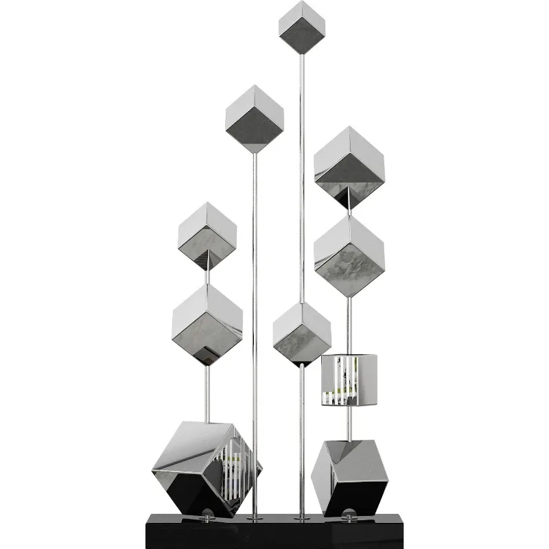 Italian light luxury high-end stainless steel sculpture model room, living room entrance niche slender ornament, high-end