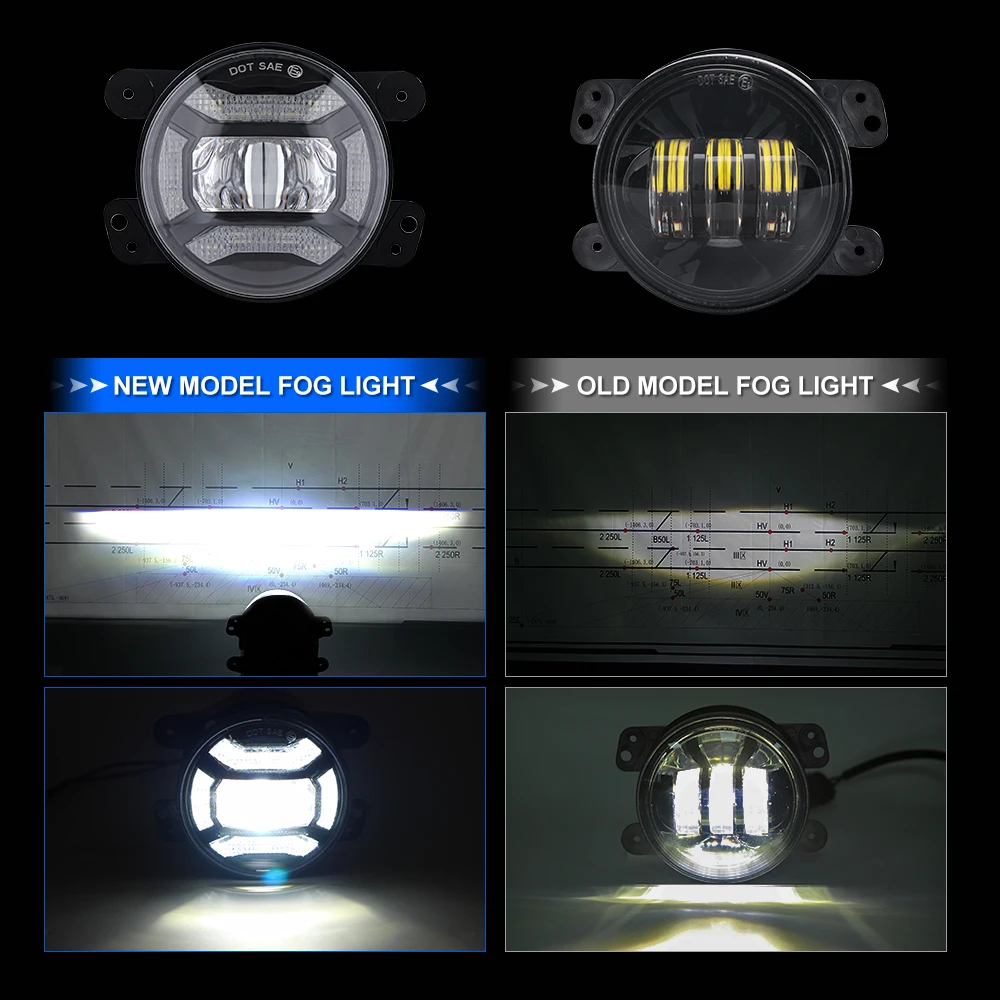 30W 4 Inch LED Fog Lights for Jeep Wrangler JK JKU LJ TJ Dodge Chrysler Journey Magnum with White DRL Turn Signal Passing Lamp