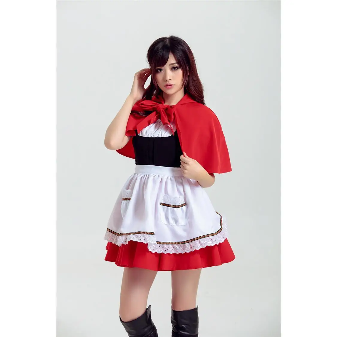 Adulto loween anime traje chapeuzinho vermelho traje de palco feminino traje de palco étnico vermelho equitação capa roupa