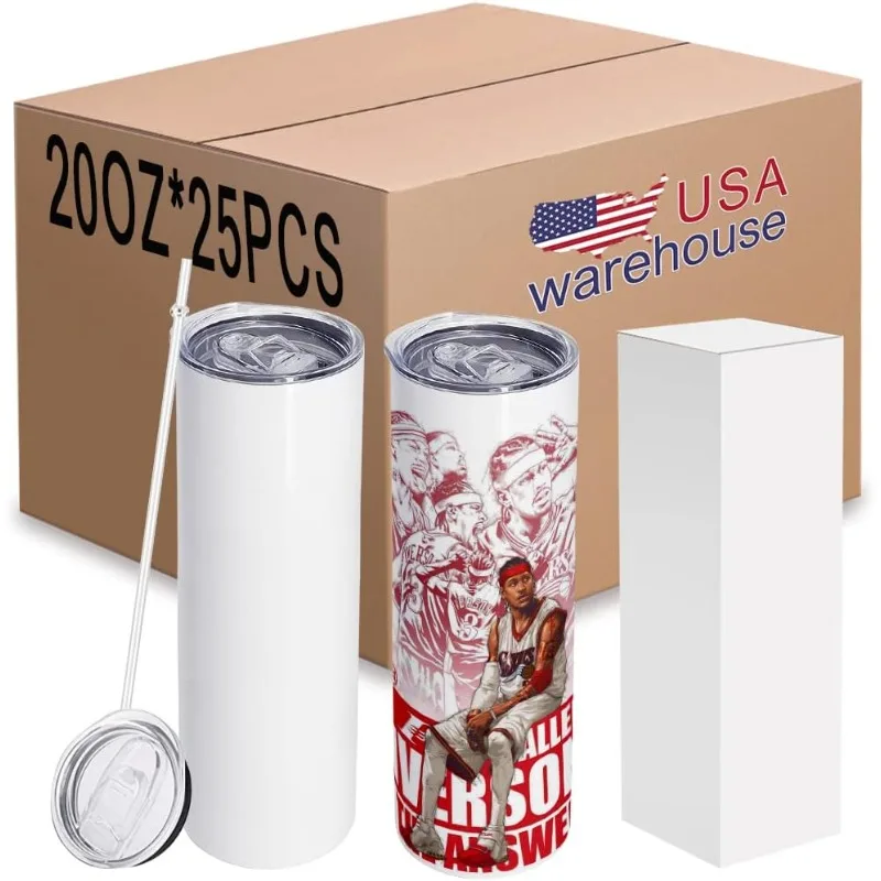 

25Pack 20 oz Sublimation Blank Tumblers bulk Skinny, Stainless Steel Double Wall Insulated Straight Sublimation Cups with Lid an