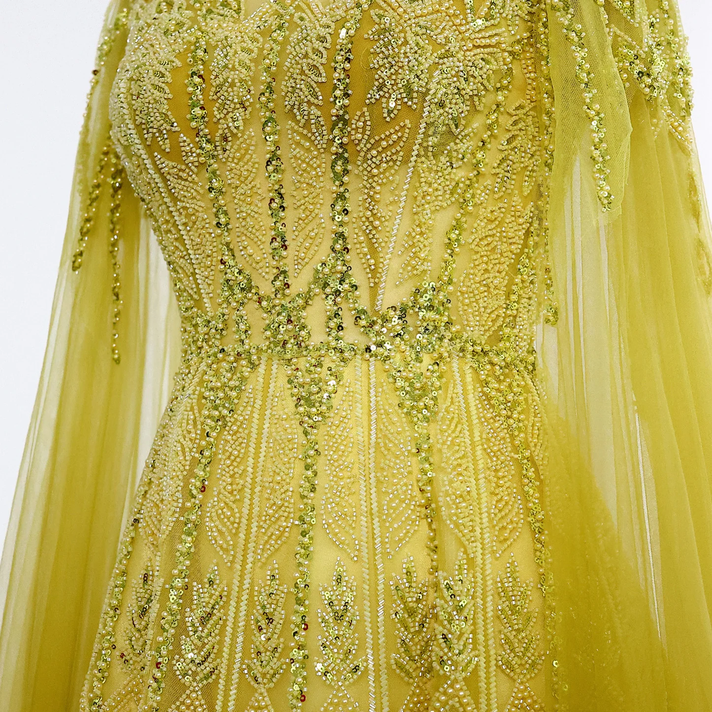 Sharon Said Luxuriöses Dubai Blaues Abendkleid mit Cape-Ärmeln in Übergröße, A-Linie, Arabisches Hochzeits- und Festkleid SS001, Maßanfertigung – Detail 22