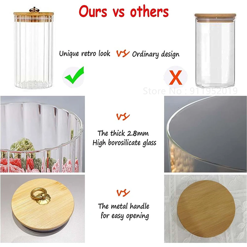 Glass Storage Jars, Coffee Bar Container with Airtight Bamboo Lid Metal Ring for Kitchen Storing Candy Cookie Pasta Nut