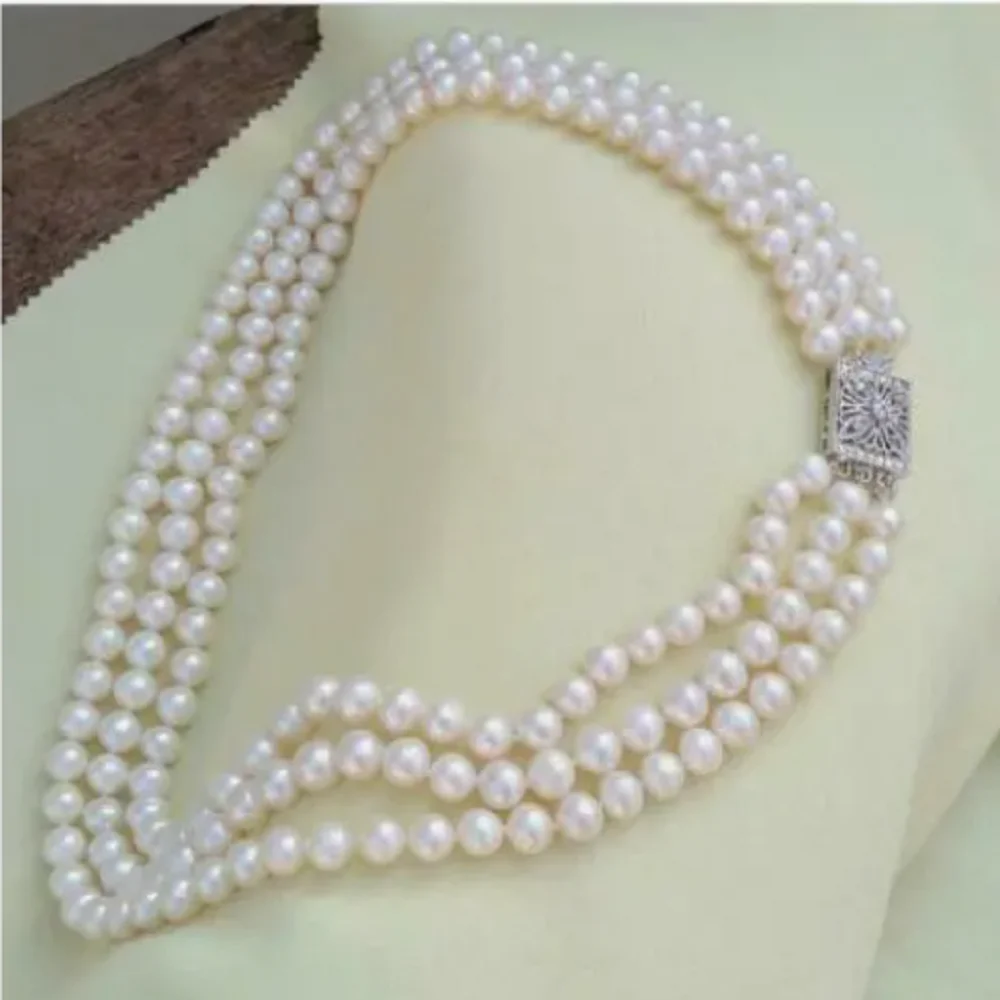 Triple AAA 7-8mm genuine Nanhai white pearl necklace 18 